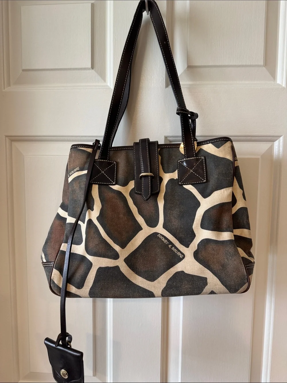 Dooney & Bourke Brown and Cream Giraffe-Print Shoulder Tote